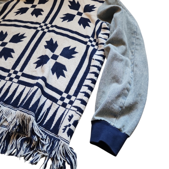 Blanket Hoodie Denim Sleeves Patterned Men's Hoodie Handmade - Picture 3 of 6